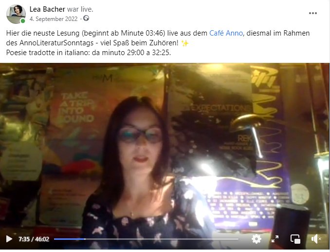 Lesung am 4. September 2022 Café Anno